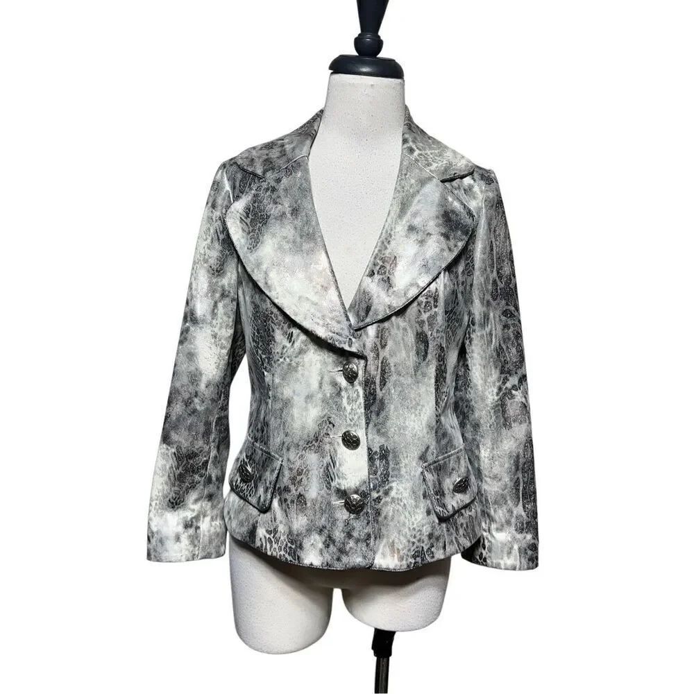 V Cristina Shimmery Reptile Print Blazer Suit Jacket Size Small